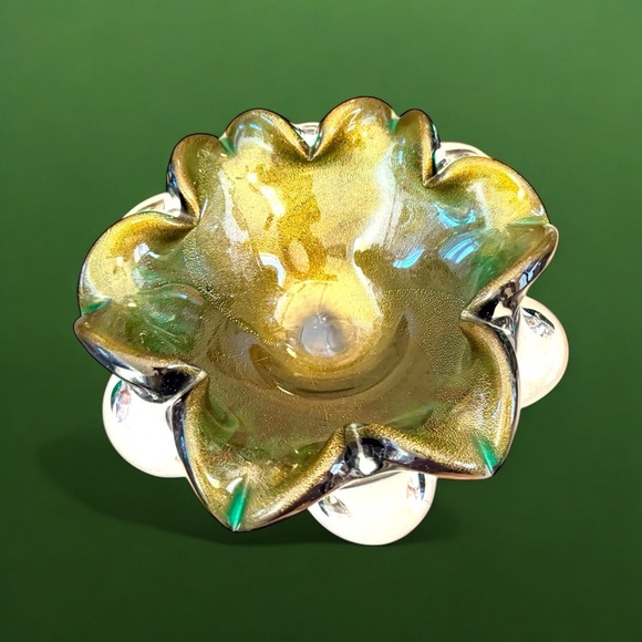 Murano 1950’s Green Aventurine Swirl Art Glass Bowl